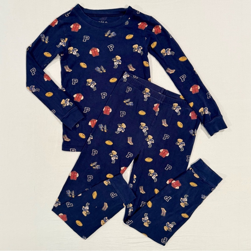 Polo Bear Football Sleep Set Boys 8 Stretch Jersey Pajamas Ralph Lauren Kids
